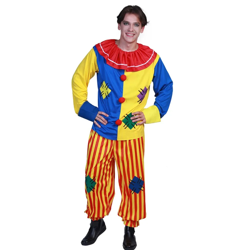 Men's Funny Circus Clown Cosplay Costume Adult Halloween Outfits Carnival Easter Purim Fancy Dress