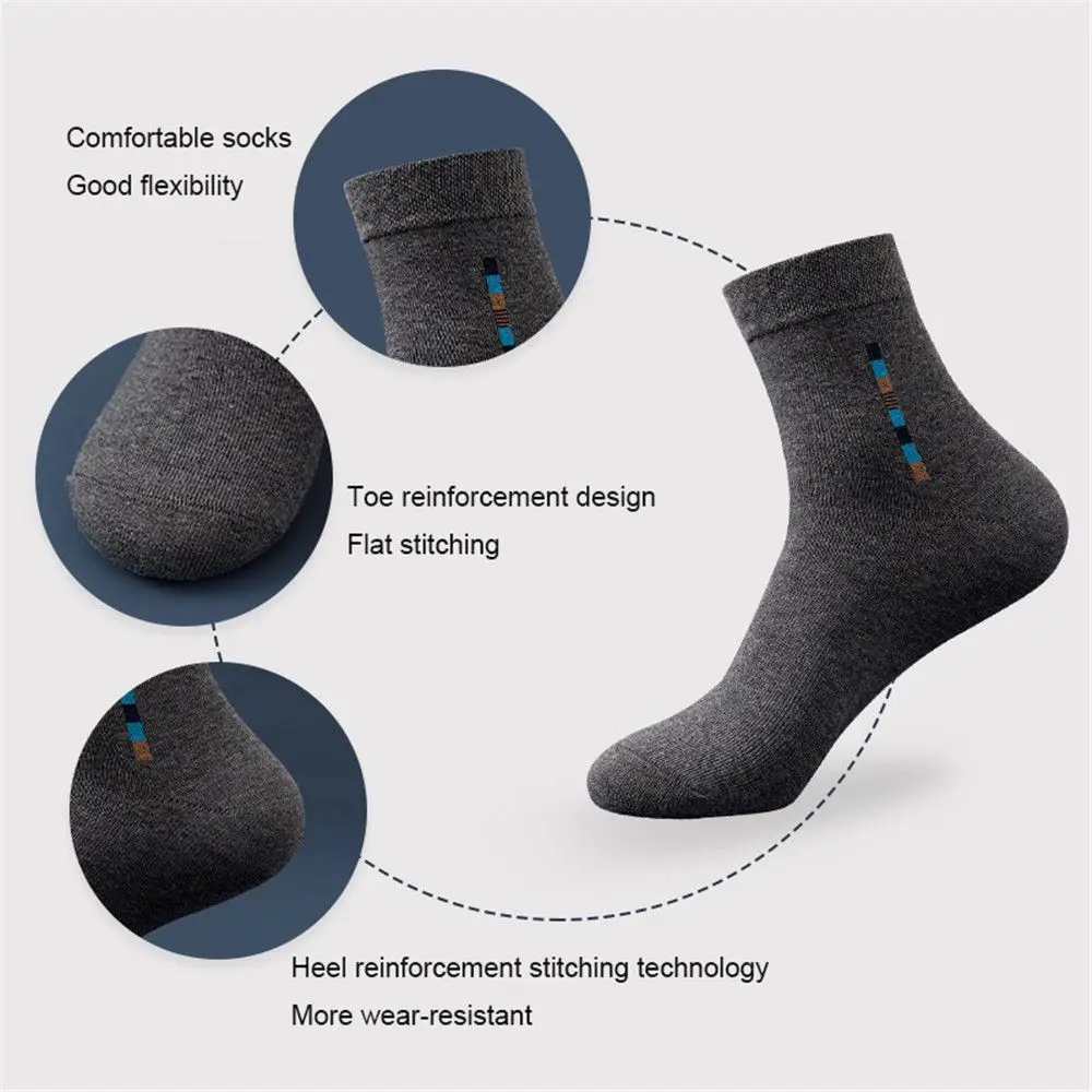 5Pairs Casual Men\'s Breathable Cotton Socks Middle Tuble Business Socks Sweat-Absorbent Deodorant Plus Size Apparel Accessories