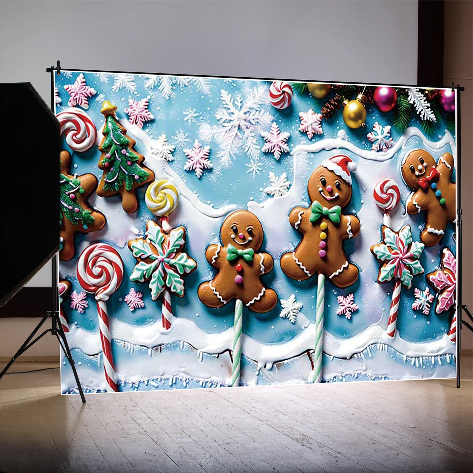 MOON.QG New Year Christmas Day Party Backdrops for Photography Gingerbread House Lollipop Candy Background Photozone Photo Wall