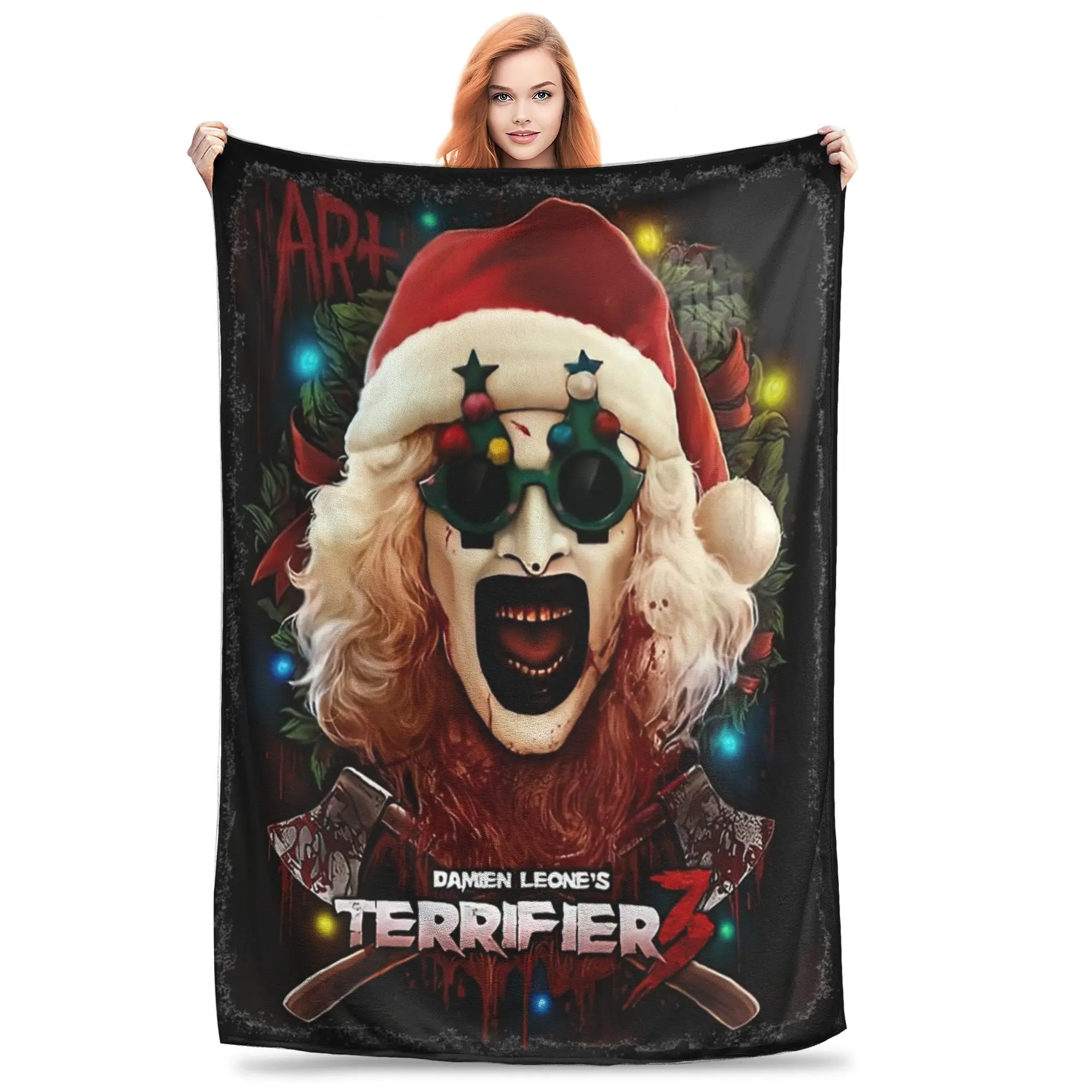 Terrifier 3 Christmas Santa  Blankets Super Soft Flannel Cozy Gift horror movie Throw Blankets Rug Piece