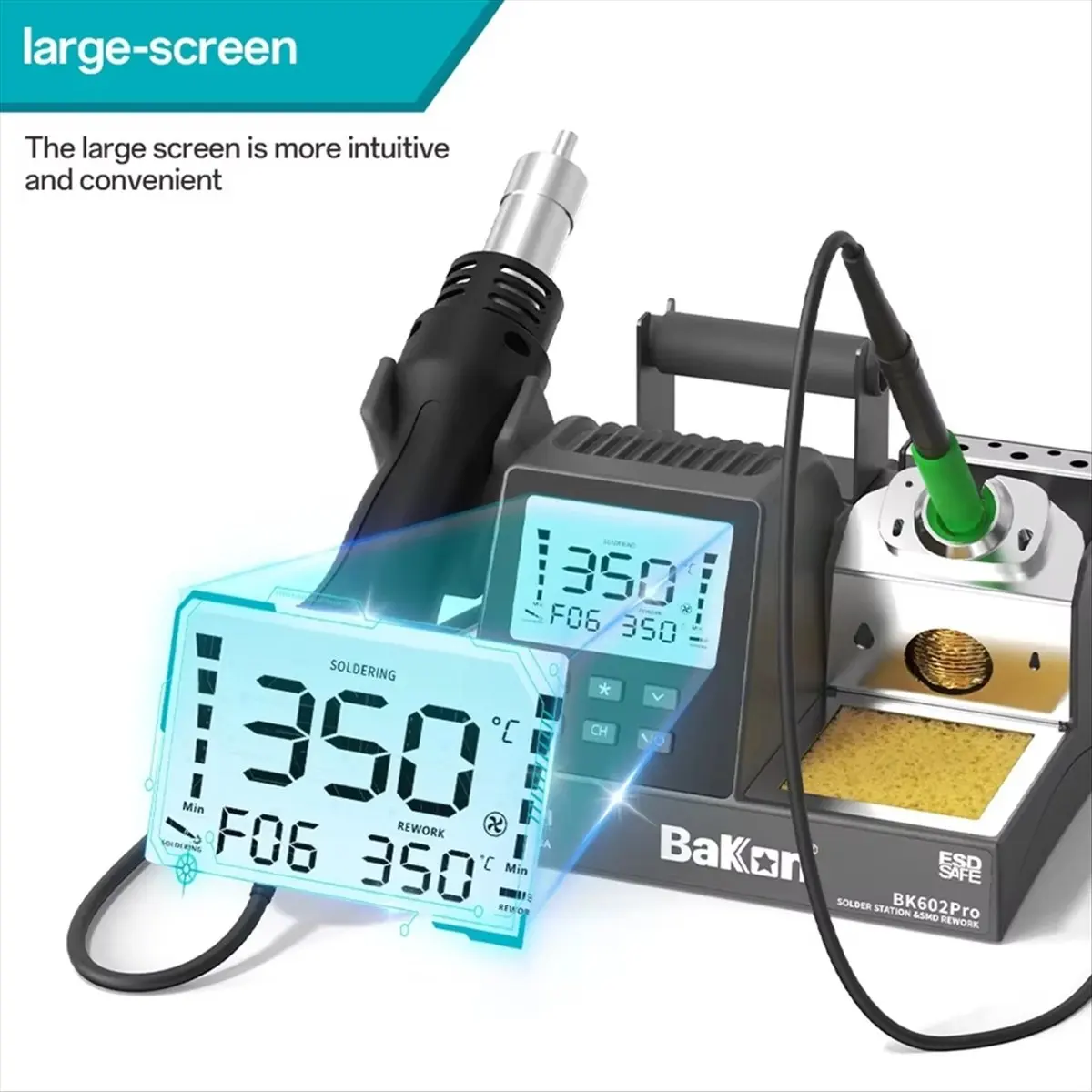 A013  BK602 PRO 2-in-1 Soldering Station Hot Air Rework Station Adaptive C115/C210/C245 Heating Core Blower Phone Repair US Plug
