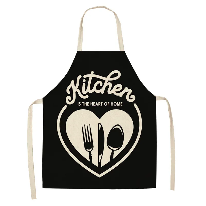 Black White Pattern Kitchen Aprons for Woman Home Linen Sleeveless Apron Cooking Baking Waist Bib Tool Tablier Cuisine Avental