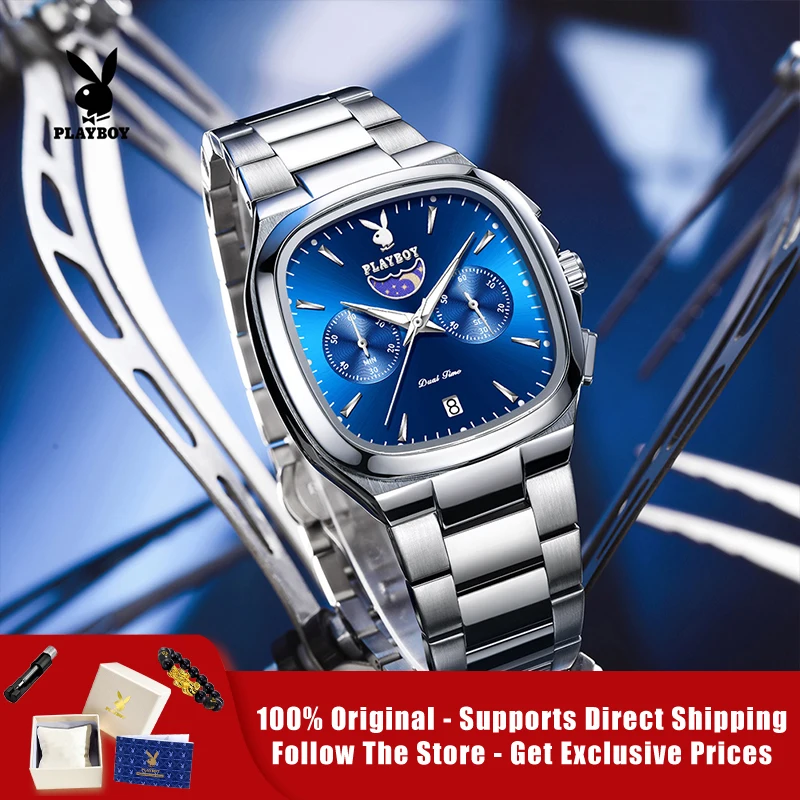 

PLAYBOY 3120 Brand original authentic watches for man luxury Square dial chronograph calendar quartz men's watch