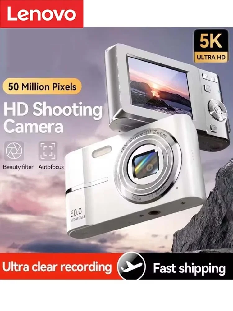 Aparat cyfrowy Lenovo 5K 50MP 16X dla studentów, kamera outdoorowa z funkcją stabilizacji obrazu, cyfrowa kamera wideo z lampą błyskową, mała kamera wideo. — zdjęcie produktu 7