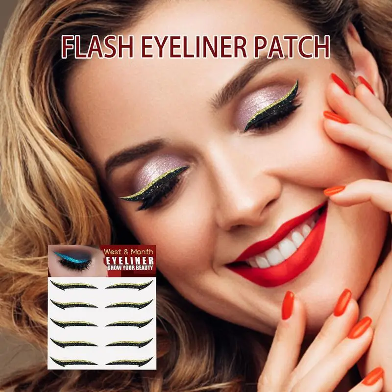 5 Pairs Self-adhesive Shimmer Eyeliner Sticker Nightclub Party Stage Eyelid Glitter Eye Shadow Makeup European American Cosmetic