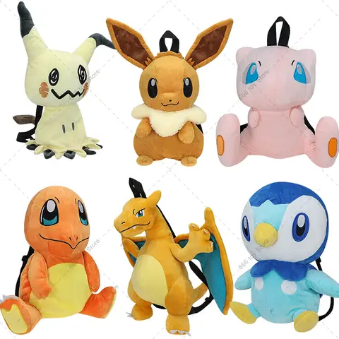 Sac à dos en peluche Pokémon pour enfants et adultes, cartable, Mimikyu, Eevee, Mew, Charmander, Gengar, Charizard, Piplup, cadeaux, 7 styles