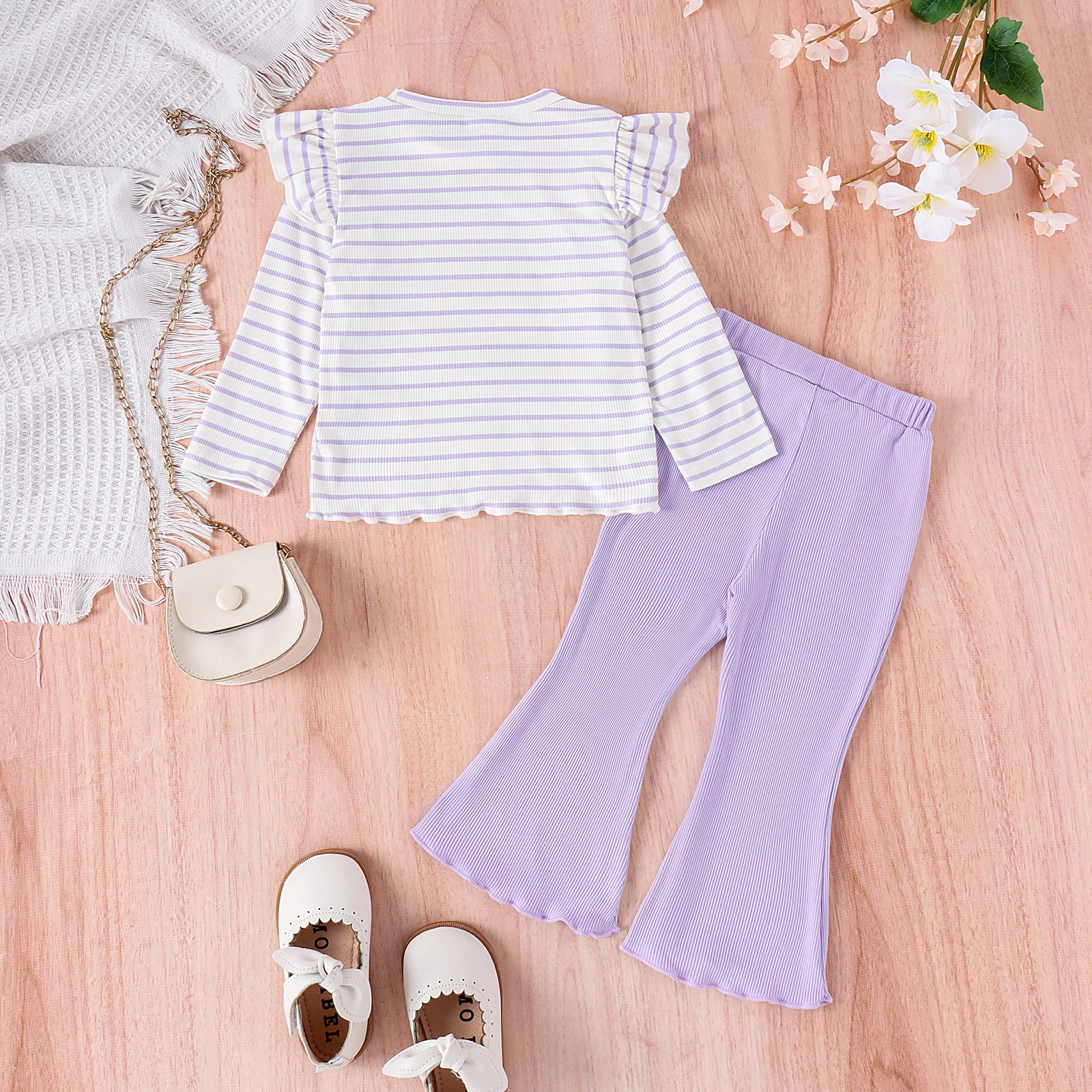 2PCS Summer Baby Girls 0-5 Years Old Soft And Comfortable Two-Color Striped Short-Sleeved Top Plain Shorts Casual Suit