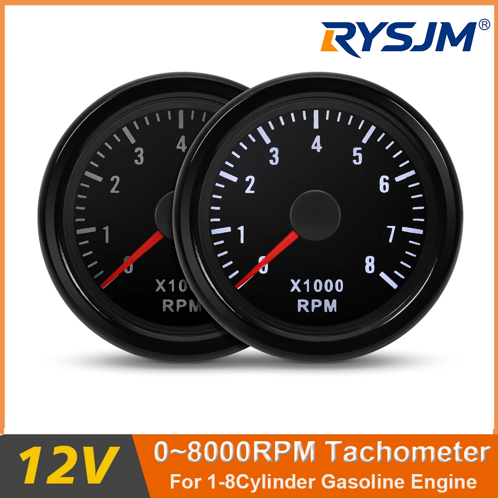Rauchglas-Tachometer, 52 mm, 0-8000 U/min, weißer LED-Lichtzeiger, Tacho für 1-8 Zylinder, benzinbetrieben, für Rennboote, Yachten, 12 V