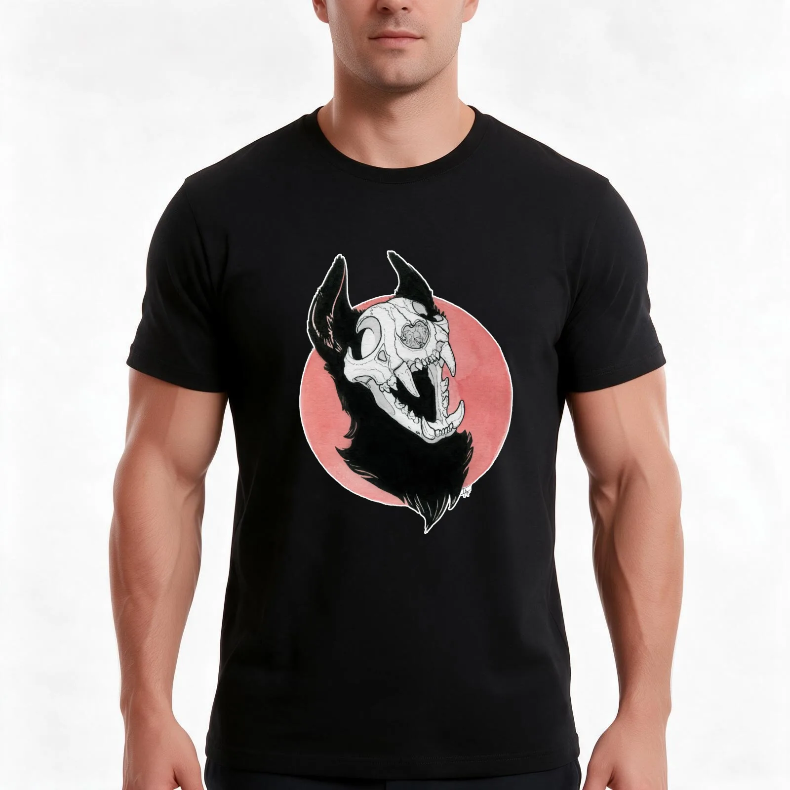 Bobcat Skull Bust T-Shirt, Summer Casual Cotton Tee, Oversized Streetwear Tops, Vintage Graphic Print, Loose Fit Short Sleeve