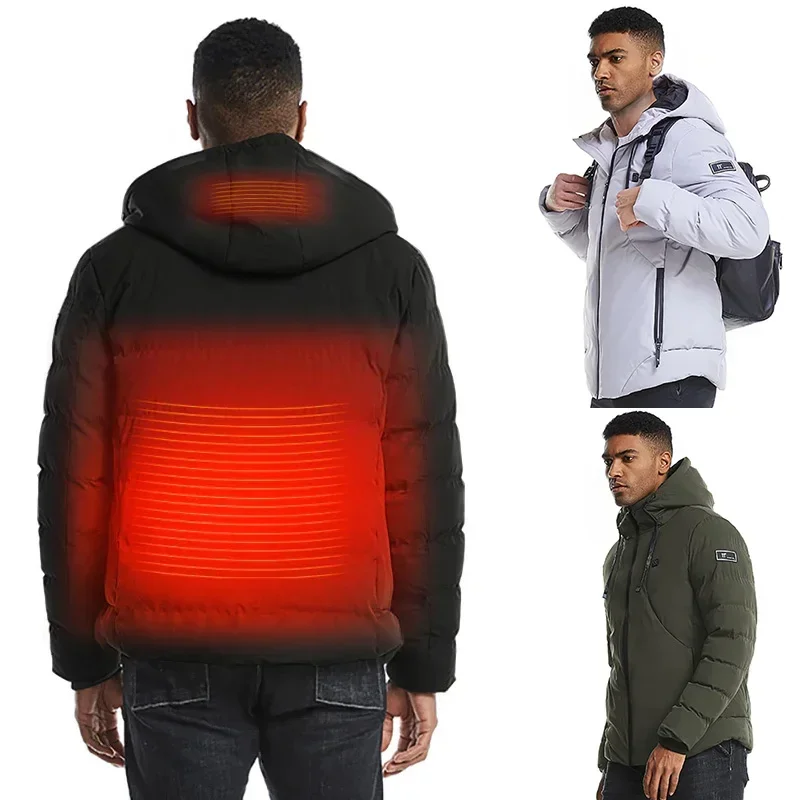 Chaqueta calefactora con USB para hombre, Sudadera con capucha térmica cálida, abrigo de Color sólido para exteriores, ropa de invierno, 2 áreas