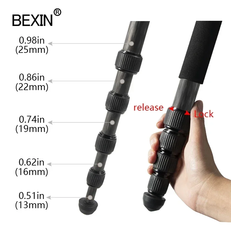 BEXIN MS29C New Professional Carbon fiber Tripod Monopod Add Ball Head Max Height 153cm/60.3in For Outdoor Camera Video Recorder