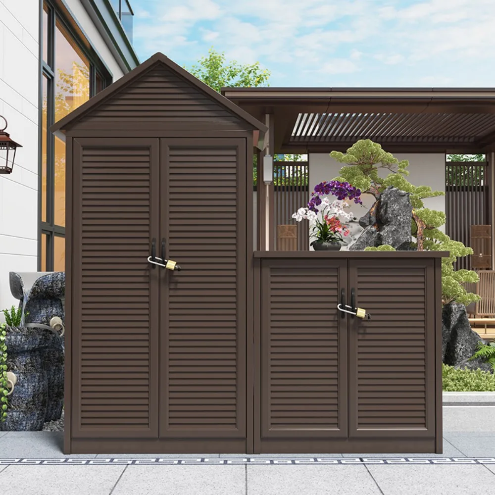 

Pre-Assembled Aluminum Storage Shed, Sturdy Tool Shelter with Easy Assembly Patio Gazebo & Garden Pergola