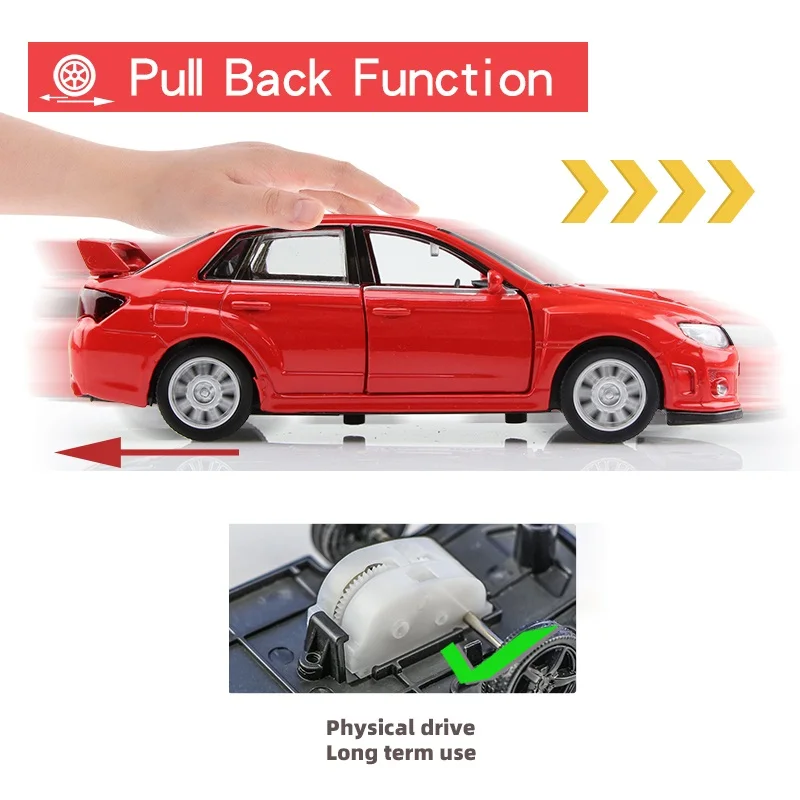 JDM Subaru Impreza WRX STI 2010 Rally Car Simulation Diecast & Toy Vehicle Pull Back & Doors Open RMZ city 1:36 Alloy Car Model