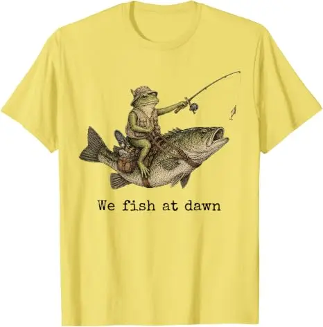 Frog Fishing We Fish At Dawn Bass Fisherman T-Shirt Y2k Lake Lovers Outdoor-Kleidung Herrenmode Ehemann Neuheit Geschenk Baumwolle – Detail 7
