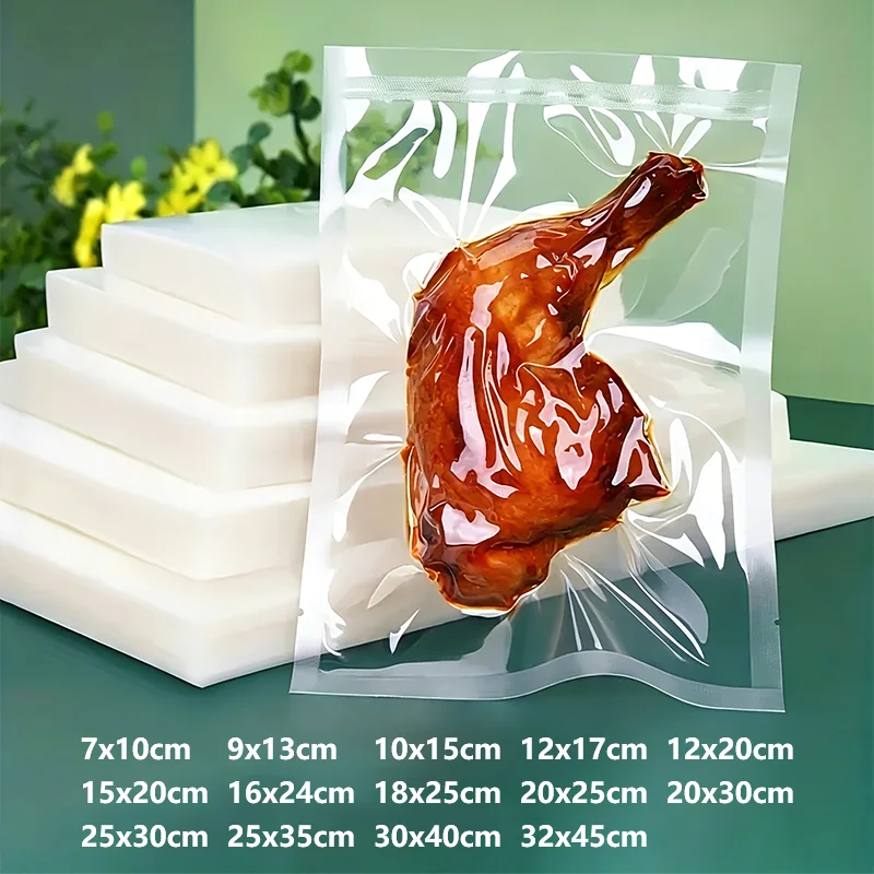 50pcs Vacuum Food Storage Bags Clear Plastic Sealed Packaging Fresh Keeping Bag Corn Bean Vegetables Meat Vacuum Food Saver Bags