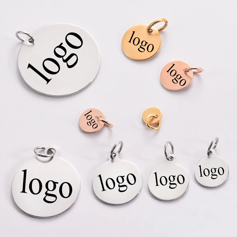 20pcs/lot Stainless Steel Customize logo Tags Charms for DIY Jewelry Making Personalized name logo disc 3 Colors