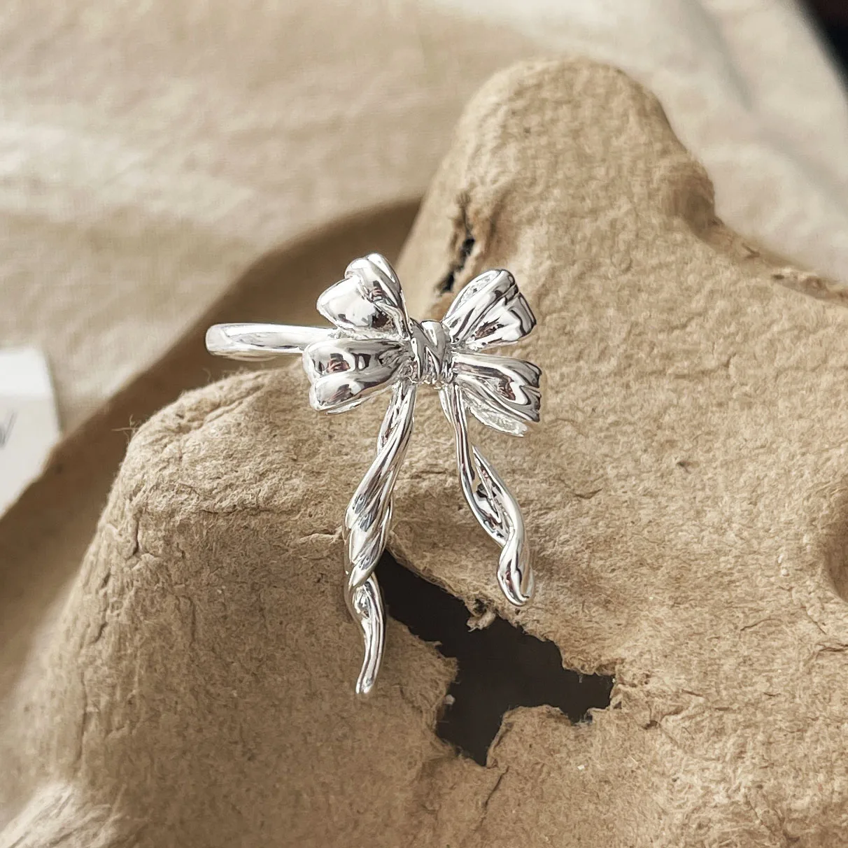 خواتم من الفضة الإسترليني عيار 925 للنساء مجوهرات هندسية راقية على شكل إصبع قابلة للتعديل على شكل فيونكة هدية عيد ميلاد للحفلات