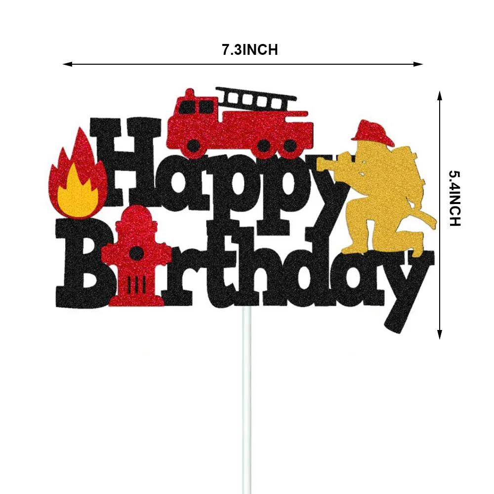 Feuerwehrauto-Party-Kuchendekoration, alles Gute zum Geburtstag, Tortenaufsatz, feuerförmiger Cupcake-Aufsatz, kleiner Feuerwehrmann, Geburtstagsparty-Geschenke – Detail 3
