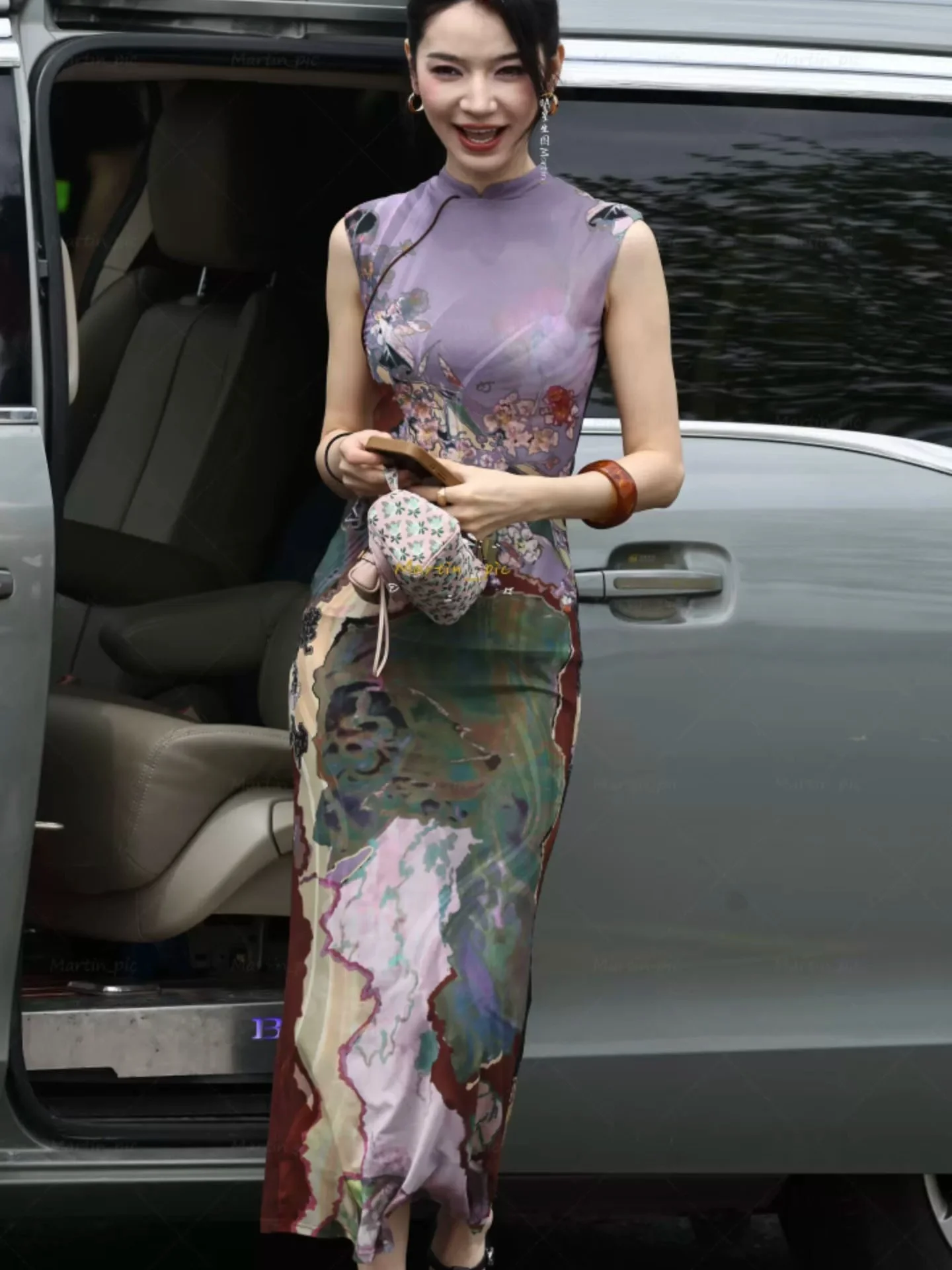 

Exjr Wind-riding Sister New Chinese Style Reformed Dress Summer Season Sleeveless Printed Bodycon Daily Wear