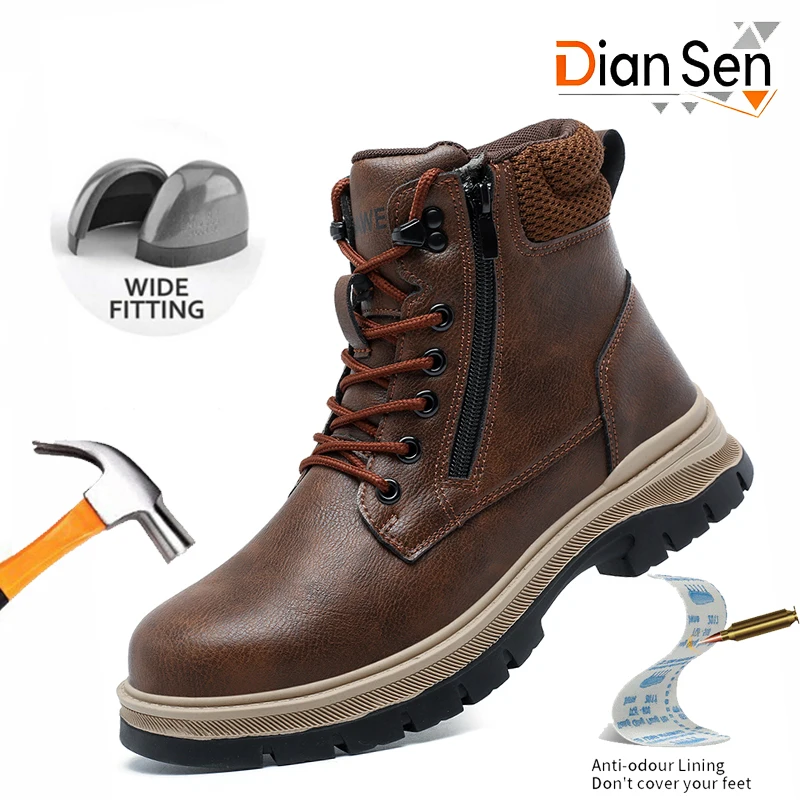 

Mens High Top Safety Boots Steel Toe Anti-Smash Work Boots Waterproof Non Slip Leather Shoes Indestructible Insulation Shoes
