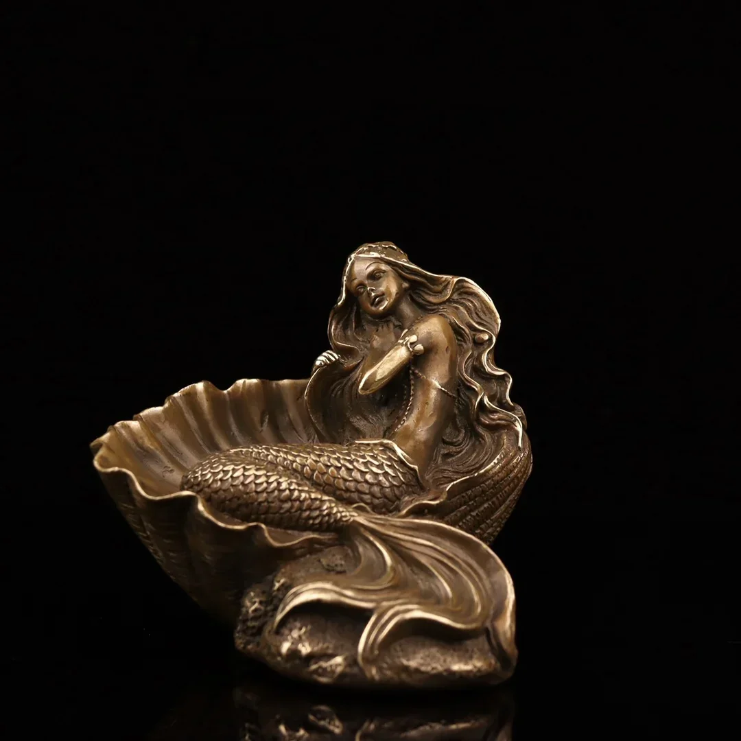 China Archaize Brass Shell Mermaid Crafts Statue