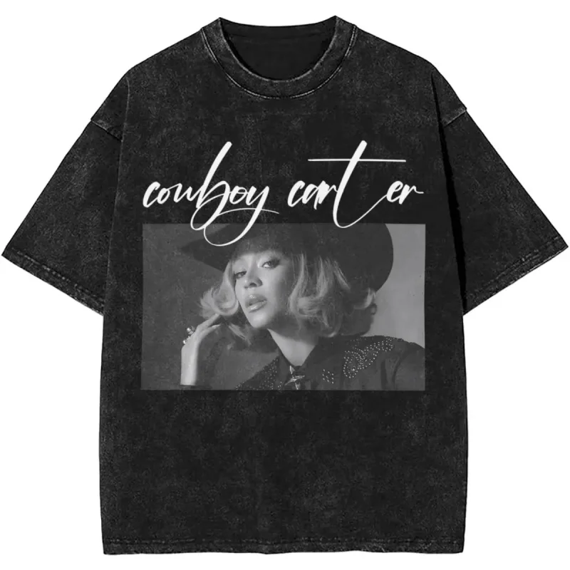 

Cowboy Carter Letter Print Washed T Shirt New Summer Men Women Streetwear Hip Hop Loose Short Sleeve Pure Cotton Oversized Tees