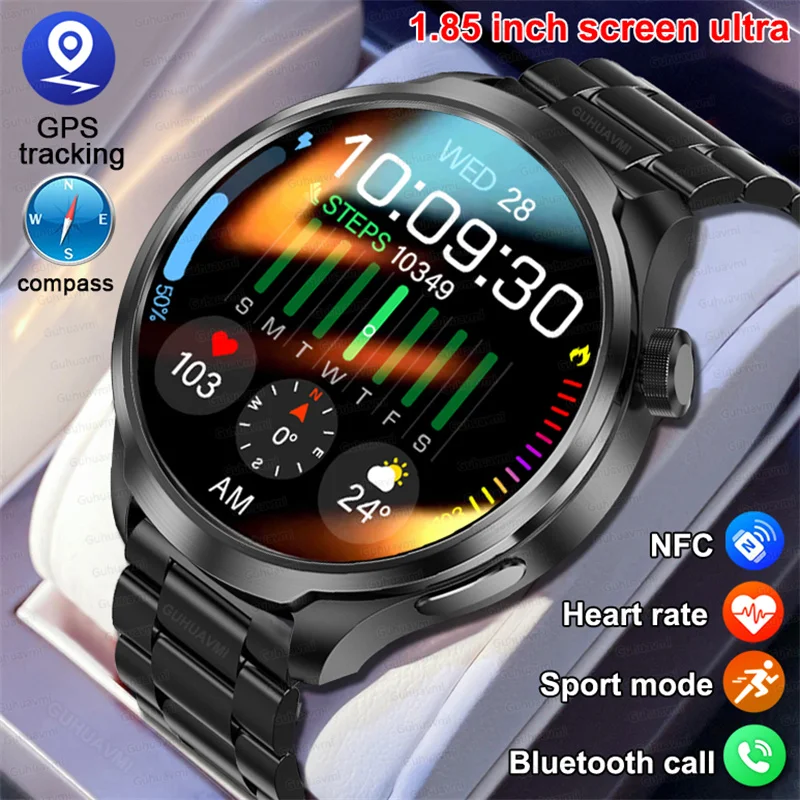 

2025Новые спортивные умные часы-браслет для мужчин 1,85-дюймовый AMOLED-экран GPS NFC Компас Bluetooth-вызов Смарт-часы для мужчин HUAWEI IOS