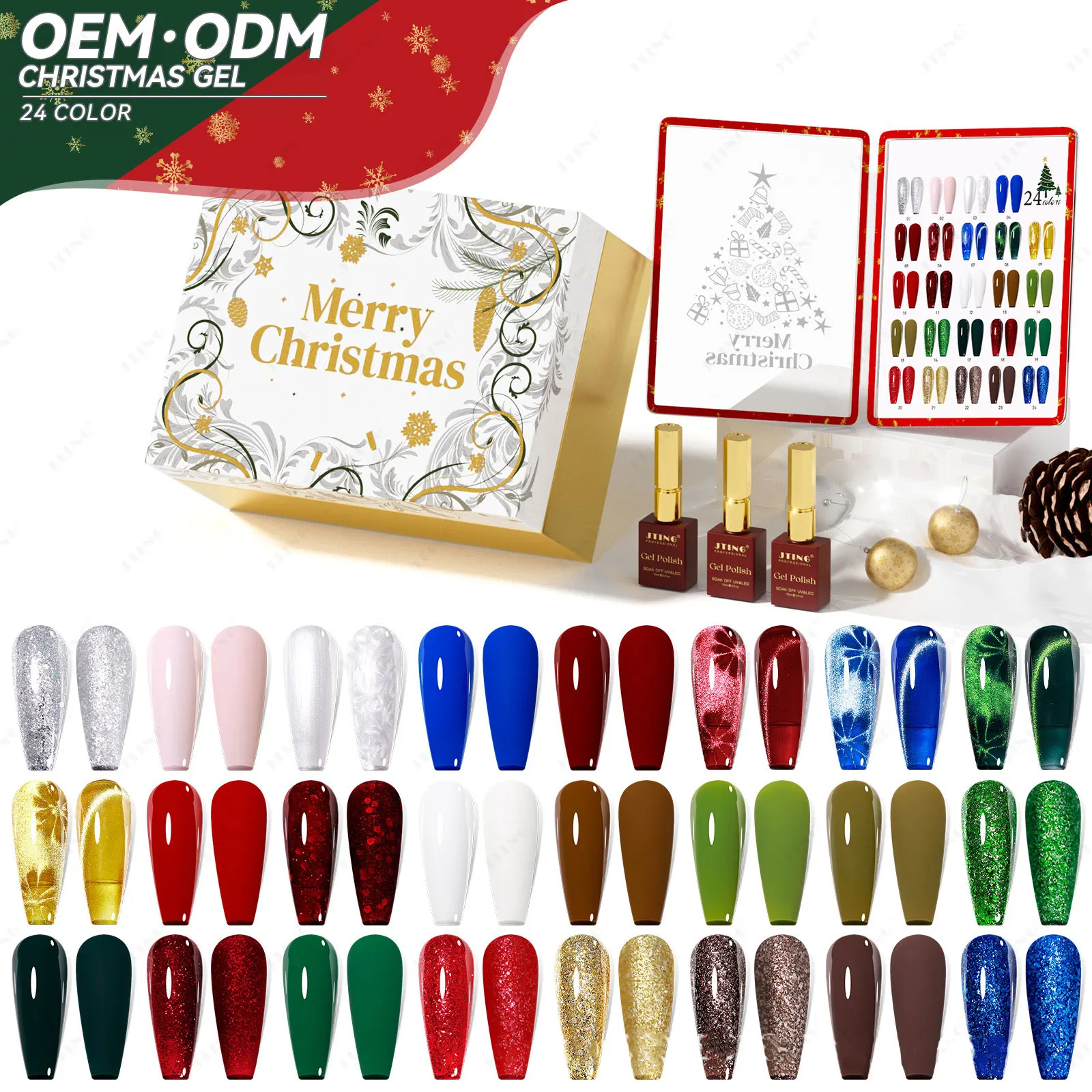 

Eleanos Chrismas 24 шт. Гель-лак для ногтей с цветной картой для маникюра Новогодний блестящий гель Магнитный гель Soak Off 15 мл УФ-гель 15 мл