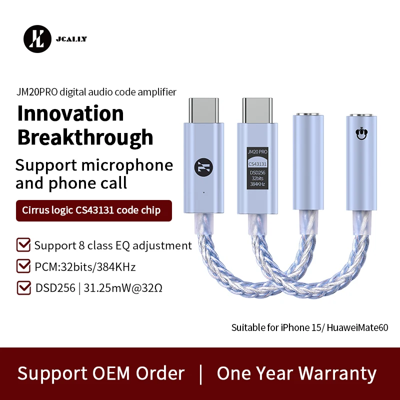 JCALLY JM20PRO Decoder DAC CS43131 ad alte prestazioni Tipo-C Adattatore amplificatore per cuffie Supporto 8 Classe EQ Regolazione audio AMP