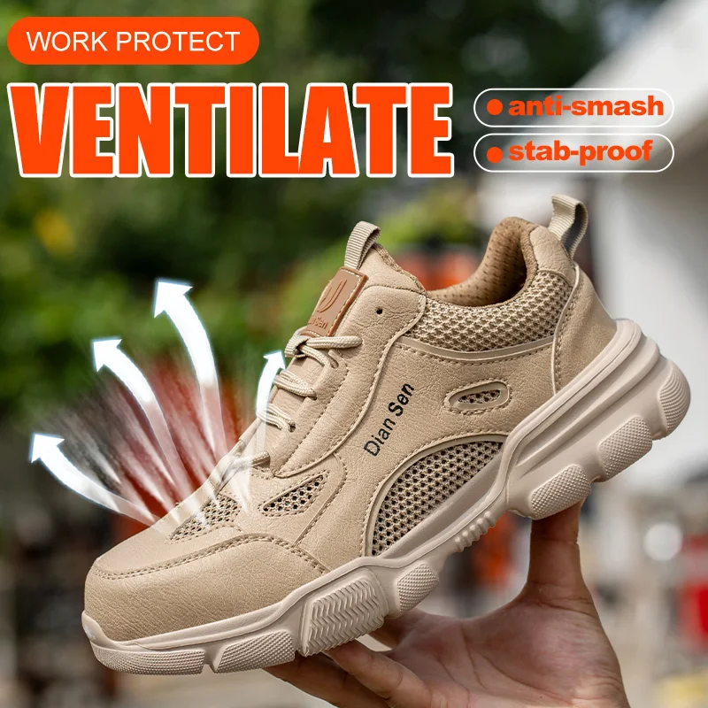 Men Steel Toe Safety Work Shoes Breathable Lightweight Comfortable Industrial Construction Shoes Puncture Proof Antislip Sneaker