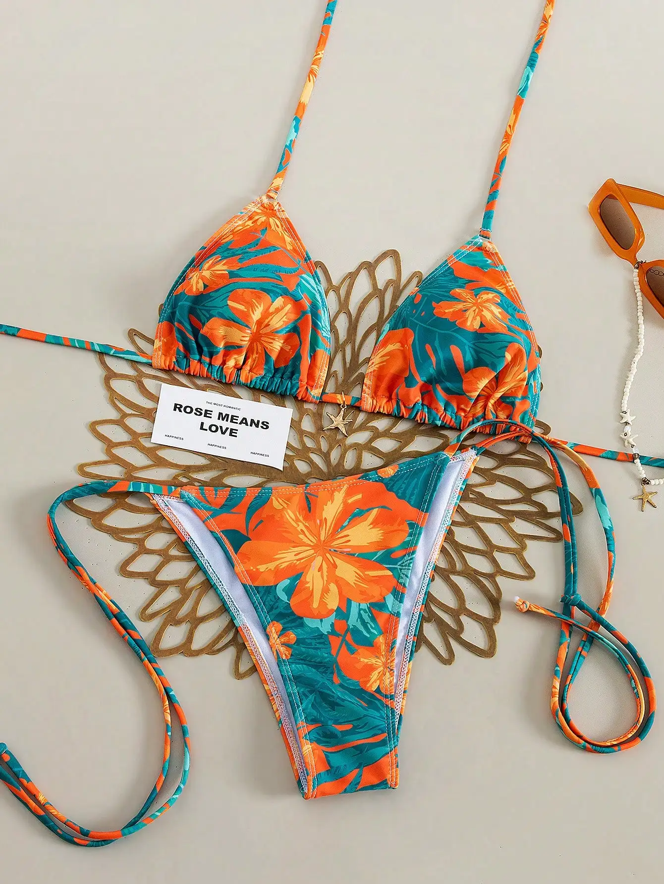 

2026 Summer New 2pcs Swimwear Set, Tropical Print Casual Cute Elegant Bohemian Style, Valentine's Day Carnival Pool Party Beach Holiday Bikini Swimwear For Women Vacation
