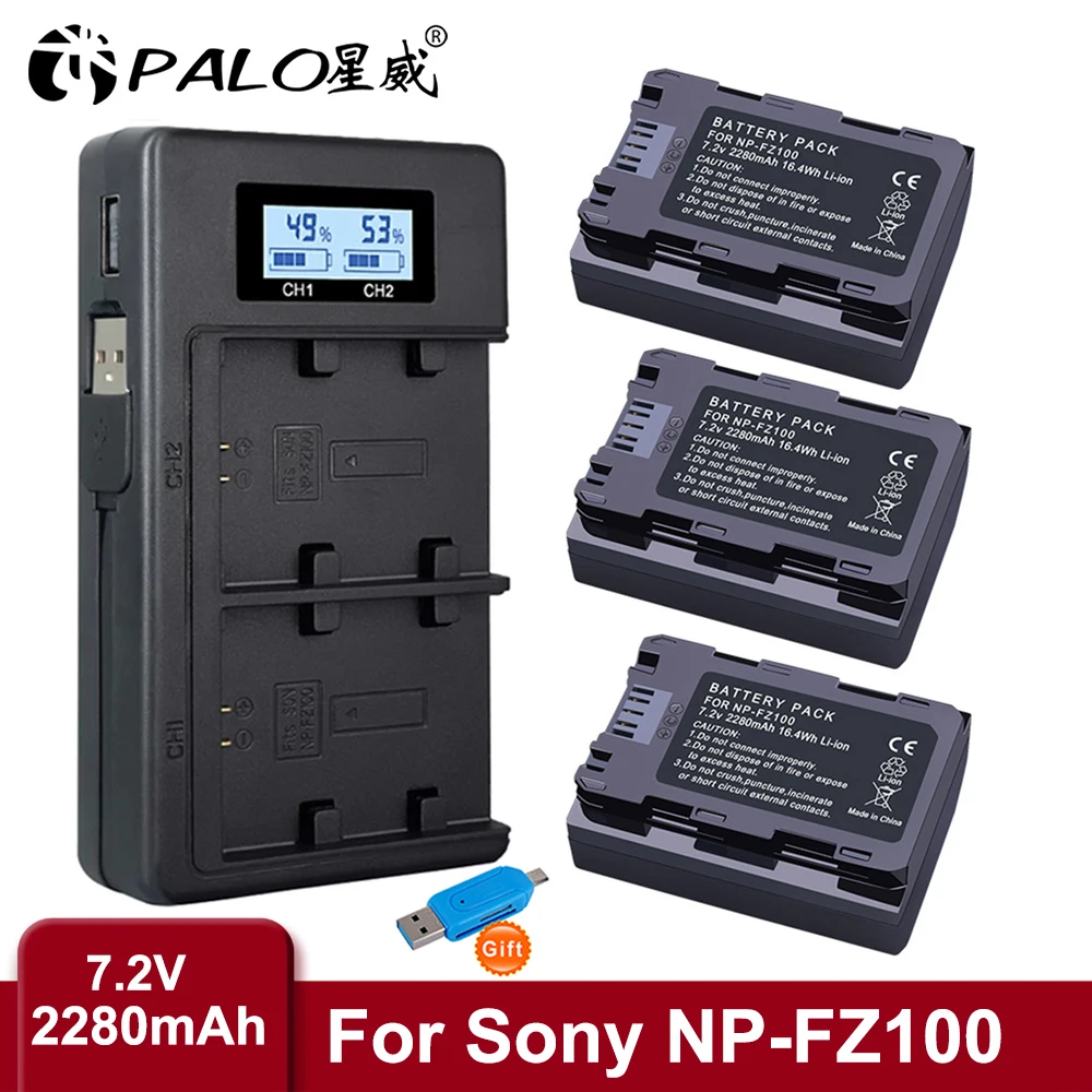 

PALO NP-FZ100 NPFZ100 NP FZ100 Battery +LCD USB Charger for Sony a9 a9r a9rm A7IV A7Ⅲ A7RⅢ a7m3 a7rm3 a7r3 a6600 a7m4 a7r a7 a7c