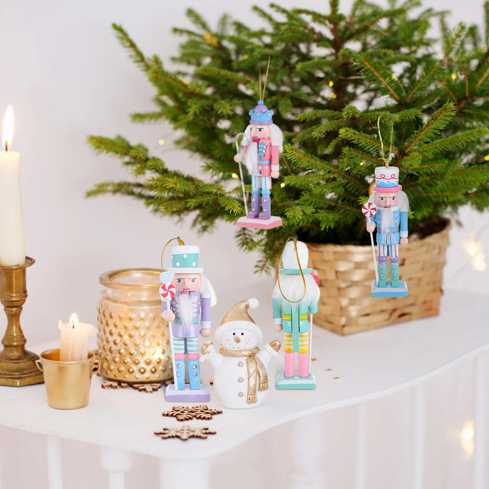 

4Pcs Christmas Nutcracker Decoration Wood Nutcracker Craft Indoor Holiday Xmas Party Home Decor Holiday Nutcrackers