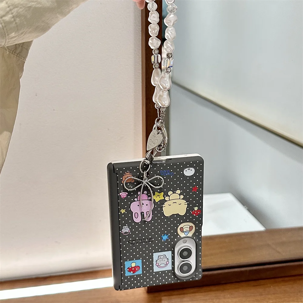 Korea Cute Cartoon rabbit cat pink Skin feel Phone Case for Samsung Galaxy Z Fold 8 Cover Shockproof Protective Chain Fold8 case