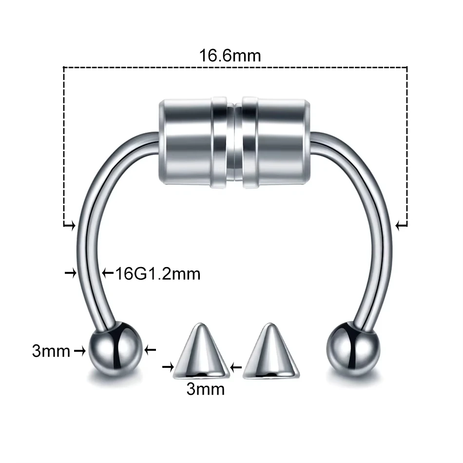 1PC Magnetic Horseshoe Nose Rings 316L Stainless Steel Faux Septum Rings Fake Piercing Clip on Hoop Rings Gift for Women Girl view 3