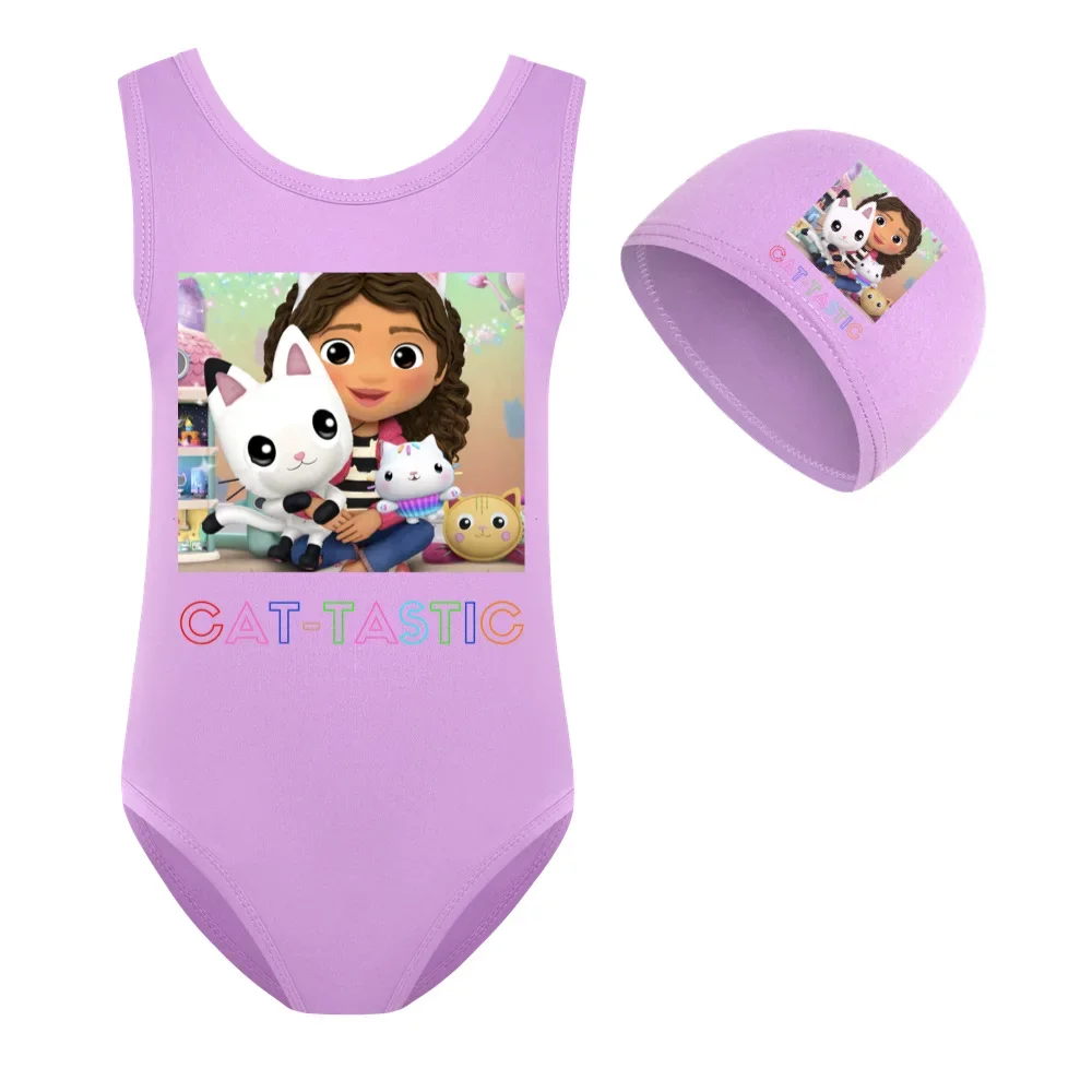 

Children Gabbys Dollhouse Swimwear Girls Swimsuit Kids One Piece Bearwear+cap Lovely Gabby Cats Clothes Baby Girl Bathing Suits