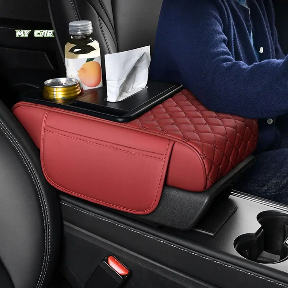 

Elbow Support Car Arm Rest Cushion with Cup Holder Tissue Box Armrest Heightening Pad Side Storage Pockets Comfortable