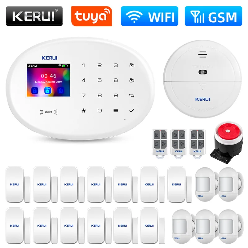 kerui w202 kit sistema de alarme gsm wifi eletrodomesticos protecao seguranca tuya aplicativo inteligente suporte alexa com sensor movimento detector 01