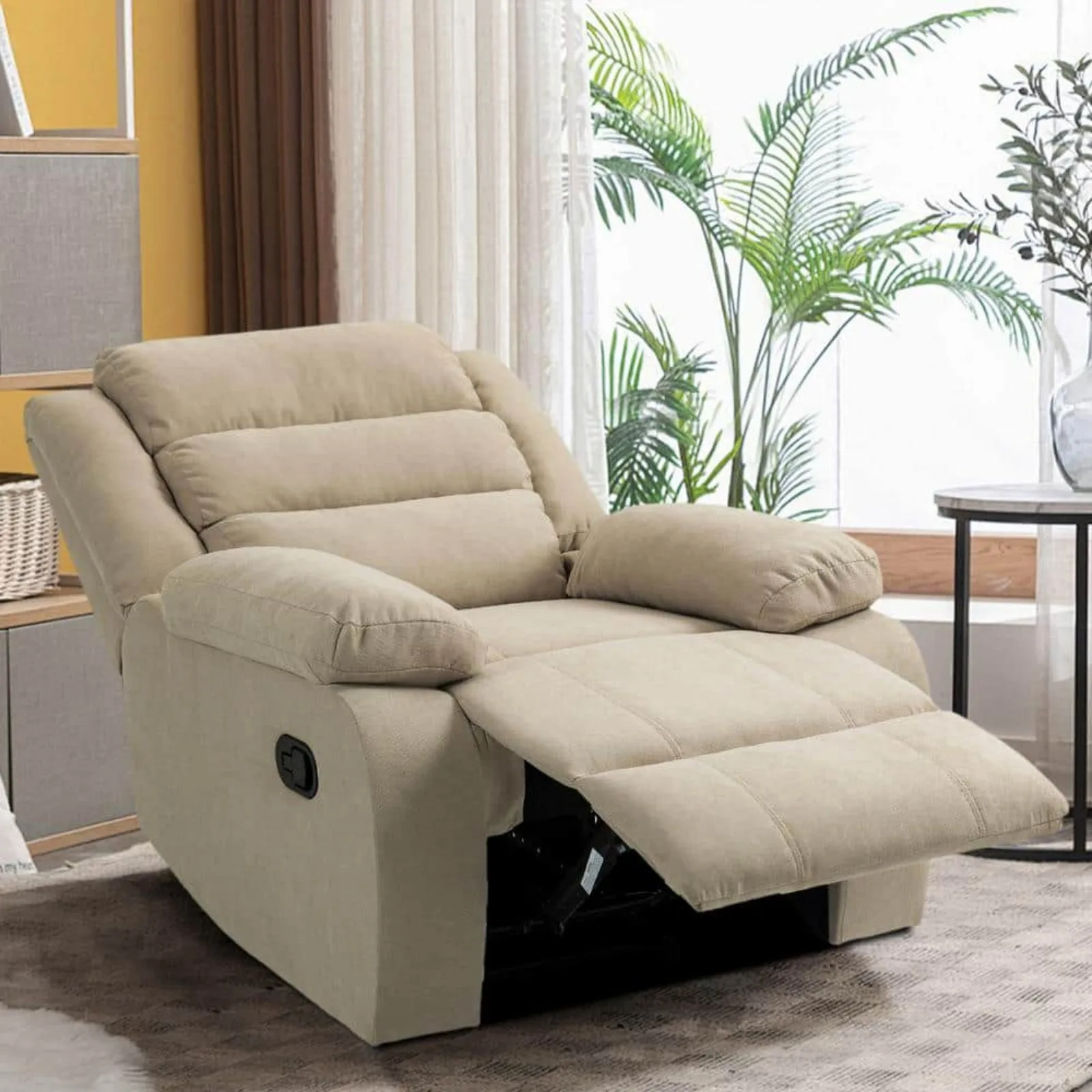 US Modern Beige Polyester Upholstered Manual Recliner with Adjustable Backrest and Footrests (Set of 1)