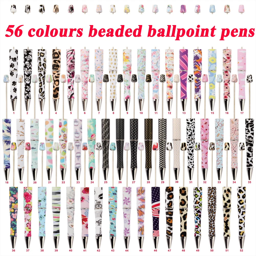 10pcs Bead Pen Printing Creative Plastic Handmade Puzzle Leopard Pattern Fragmented Flower Cow Tiger Pattern Bead Pen Wholesale