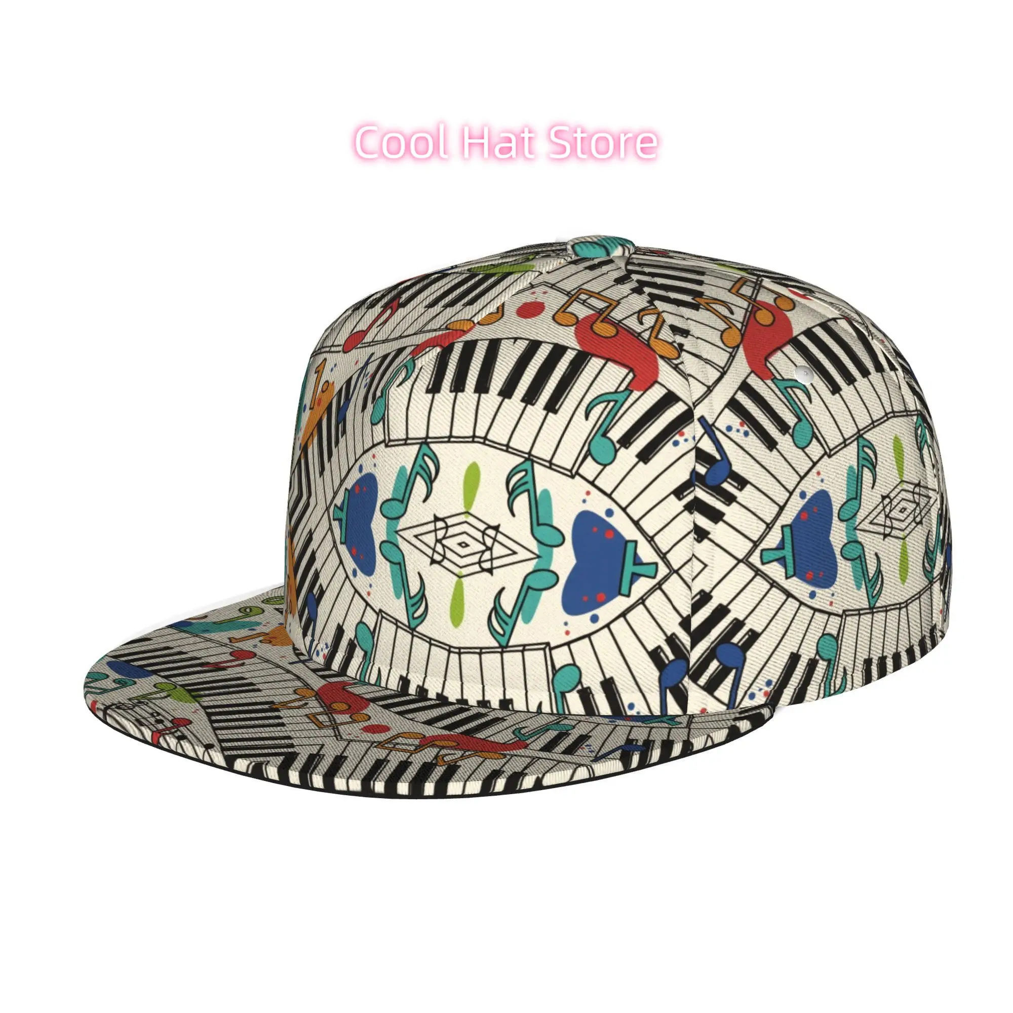 Men's & Women's Musical Piano Key Baseball Cap with Adjustable Snap Brim - Flat-Top Round Cap Suitable for Casual Wear, Outdoor