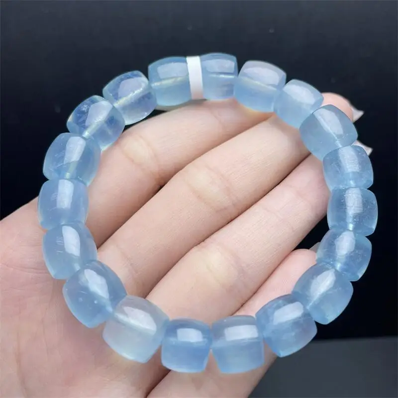 

Natural Aquamarine Bucket Bead Bracelet Gemstone Crystal Healing Round Bead Bracelet Women Men Fine Jewelry 1PCS