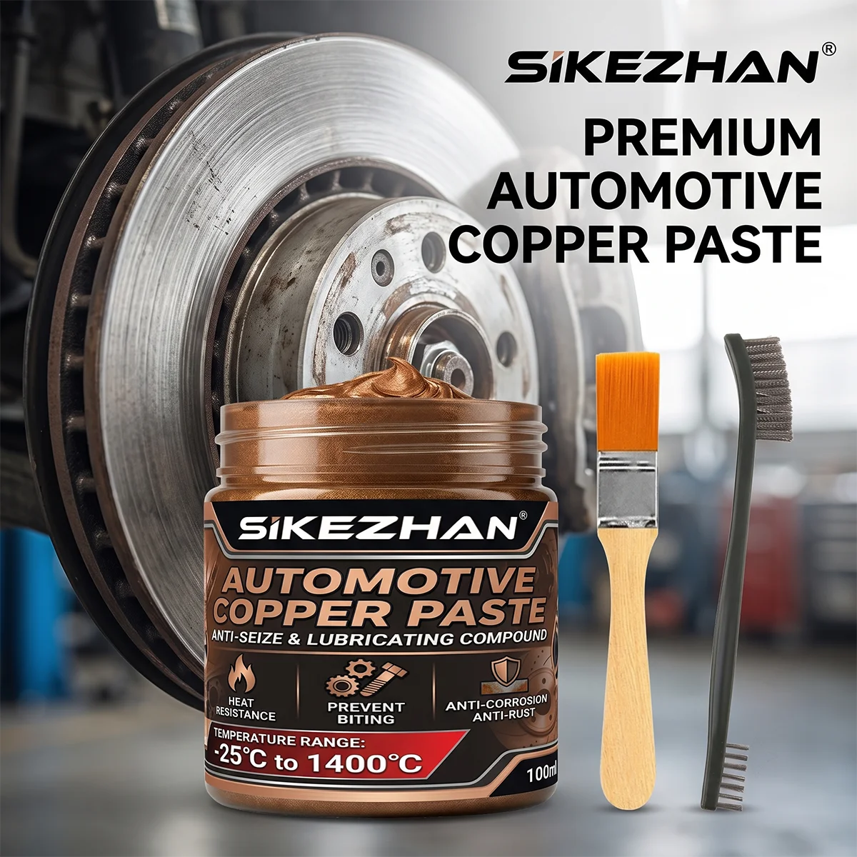 SIKEZHAN Anti Seize Copper Grease Paste 1400°C Heat Resistant Lubricant with Brush for Car Brakes Exhaust Spark Plug Bolts