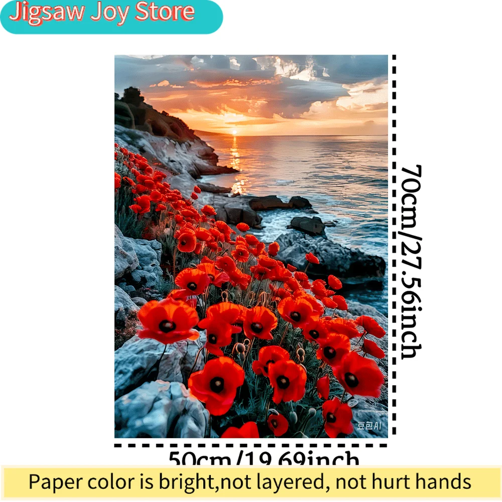 

Пазл из 1000 деталей с потрясающим изображением красных маков и океанских утёсов, идеально подходит для семейного досуга, головоломка, для дома.