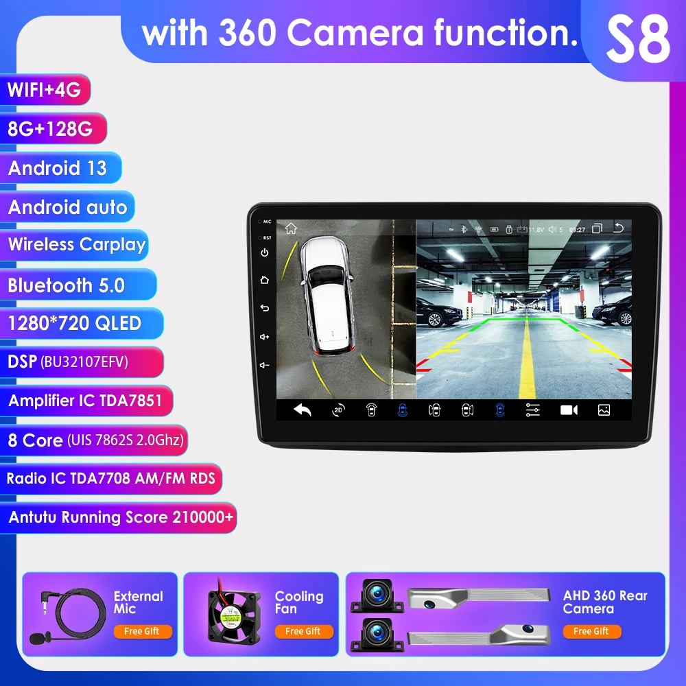 Draadloze Carplay Android13 Autoradio Voor Fiat Panda 2003-2012 Auto Multimedia GPS Speler 4G-LET 2din autoradio 7862 360 Camera