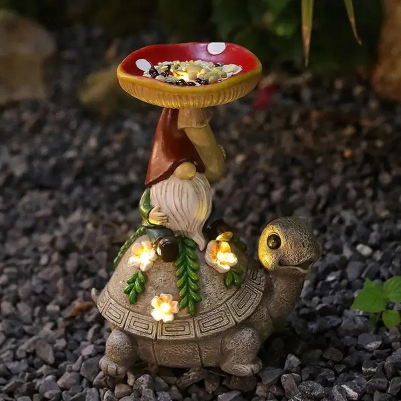 Garden Solar Turtle Light Solar Garden Gnome Statues Resin Unique Faceless Doll Design Ornament Bird Feeder For Courtyard 300mA