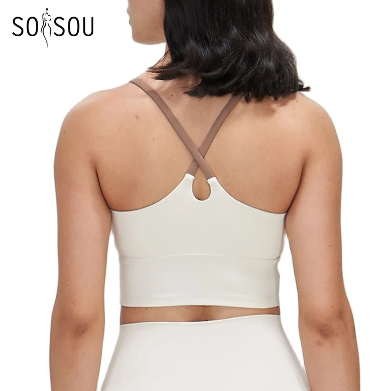 SOISOU Top Women Sports Bra Cross Beautiful Back Gym Fitness Workout Shockproof Running Tops Yoga Bra For Women Sport Wear