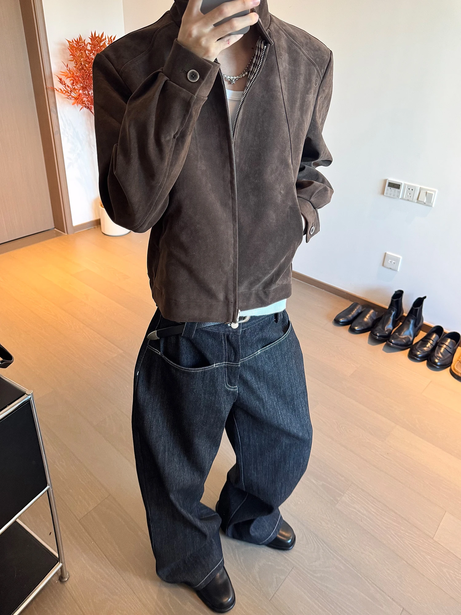 

Двусторонняя кожаная куртка в американском стиле ретро, мужская весенне-осенняя повседневная куртка с широкими плечами, эластичный подол, полная молния све