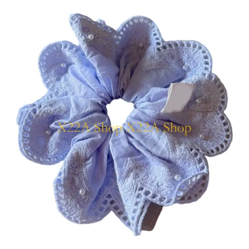 

Unique Stylish Imitation Pearls Embellished Scrunchie Elegant Ponytail Holder Fashion Hair Ties for Daily Use or Parties