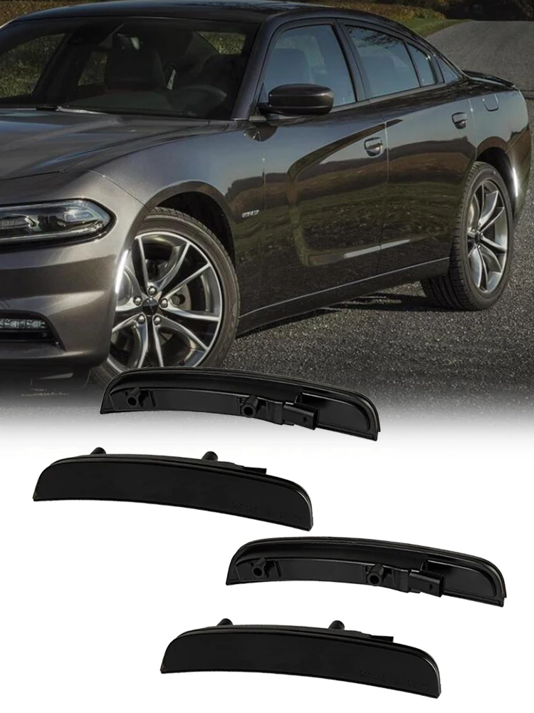 Światła boczne na błotniki przednie i tylne z diodami RGB do Dodge Charger i Chrysler 300, rocznik 2015–2023, lampy boczne z dymioną soczewką. — 2